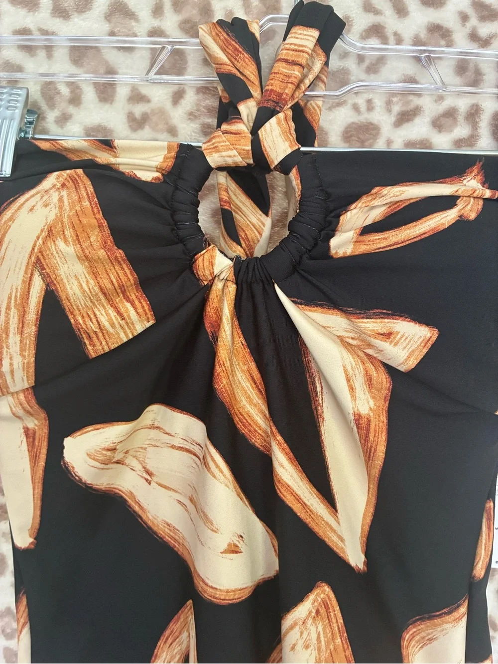DKNY Black One-Piece Swimsuit with Tan Leaf Print - Picture 9 of 9